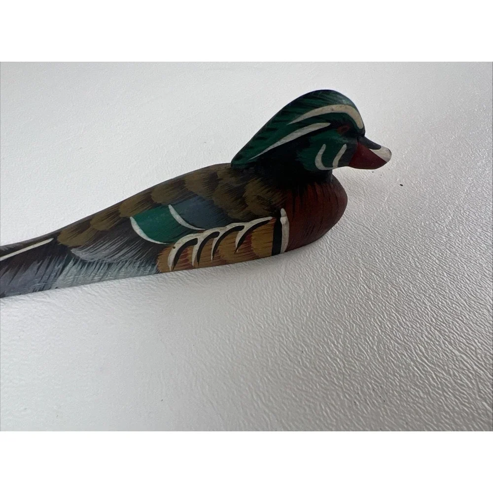 Vintage Wood Duck Letter Opener Hand Carved And Hand Painted 8.5 in